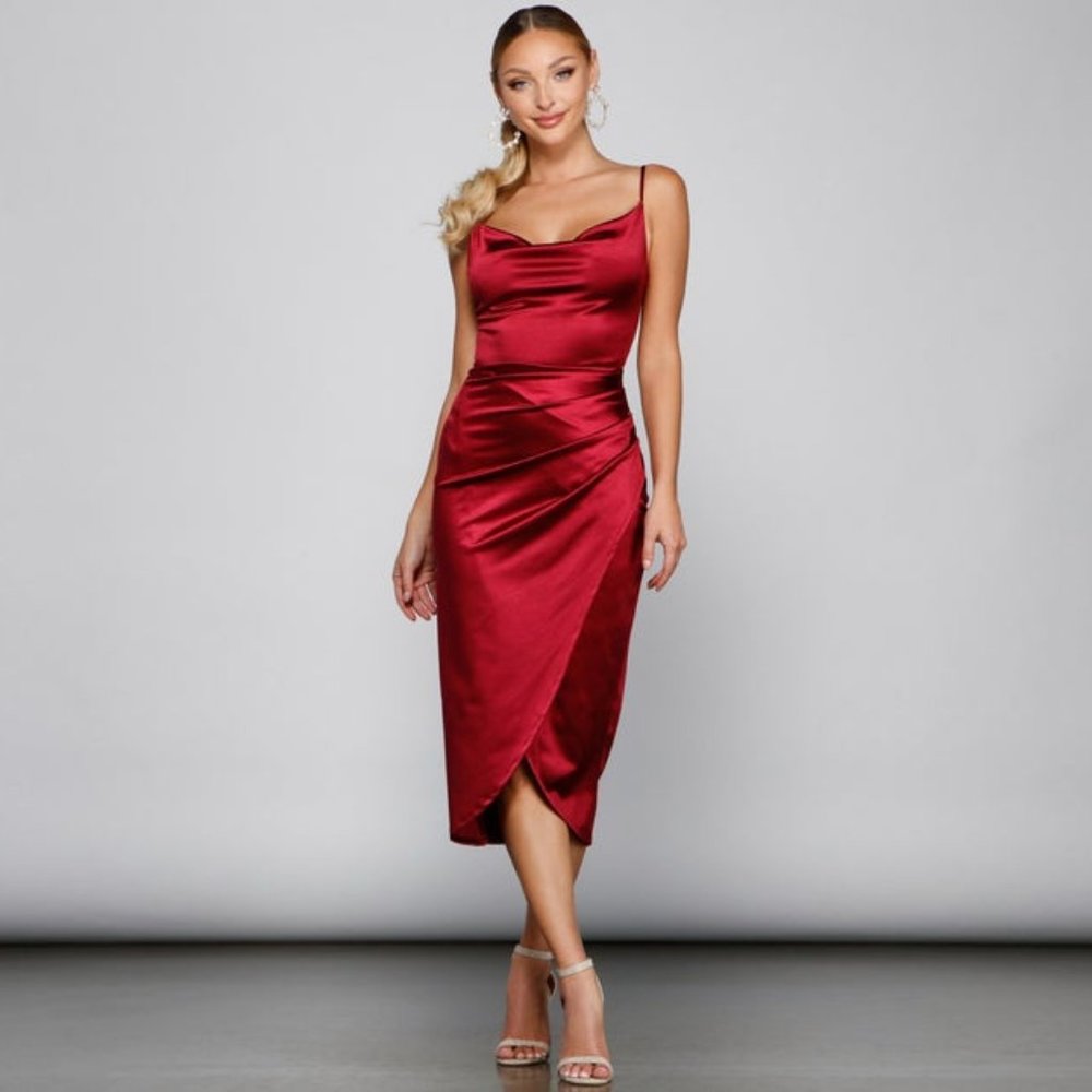 Windsor Red Sleeveless Wrap-Front Midi Dress